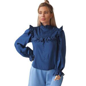 Stellah Navy Blue Ruffled Blouse